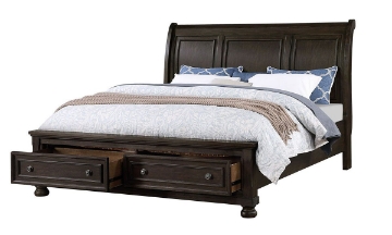 Picture of Newbury Laurel Brushed Brown Acacia Queen Sleigh Storage Bed