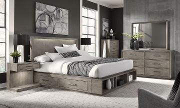 Picture of Platinum Gray Linen Queen Bookcase Bedroom Set