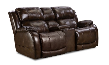 Picture of Weston Walnut Leather Power Reclining Console Loveseat with Power Headrests