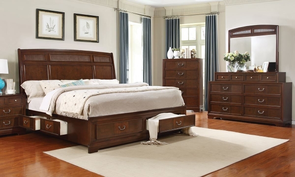 Picture of Parkhurst Cherry Queen Sleigh Storage Bedroom Set