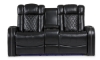 Picture of Omega Black Leather Power Reclining Console Loveseat