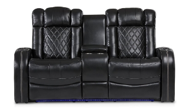 Picture of Omega Black Leather Power Reclining Console Loveseat