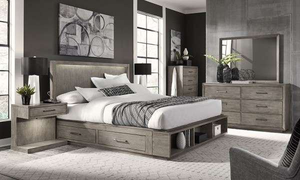 Picture of Platinum Grey Linen Bookcase Bedroom Sets
