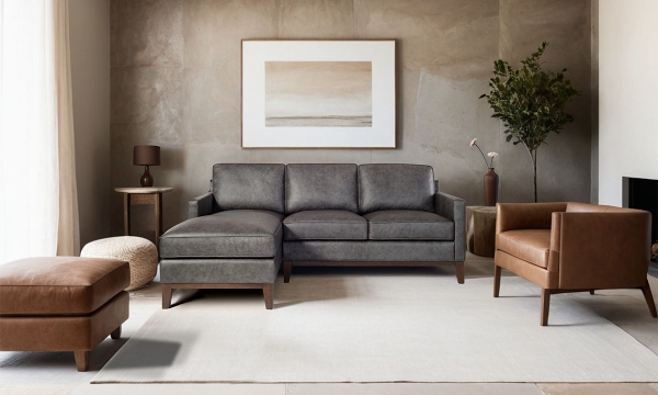 Picture of Harlow Charcoal Leather  2-Piece Left Facing Sofa Chaise