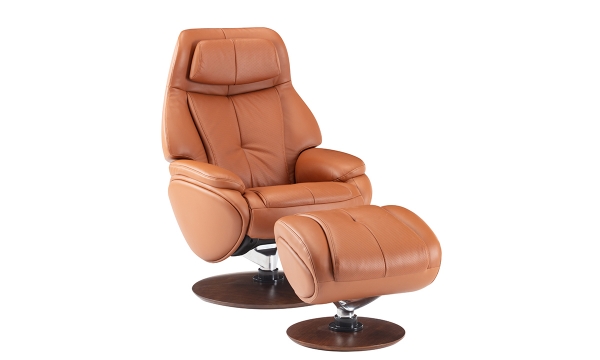 Picture of Marjon Tobacco Leather Recliner and Ottoman