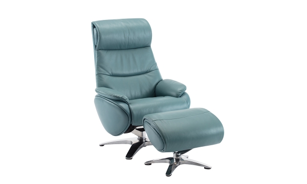 Picture of Adler Blue Leather Recliner and Ottoman