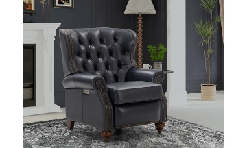 Picture of Writer's Chair Navy Blue Leather Power Recliner