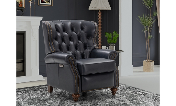 Picture of Writer's Chair Navy Blue Leather Power Recliner
