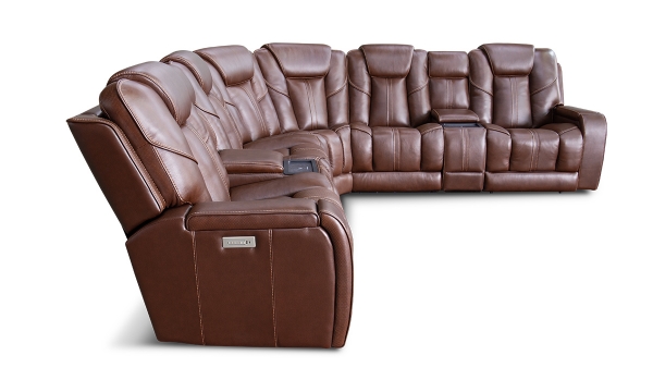 Picture of Merlin Coffee Leather 7-Piece Power Sectional