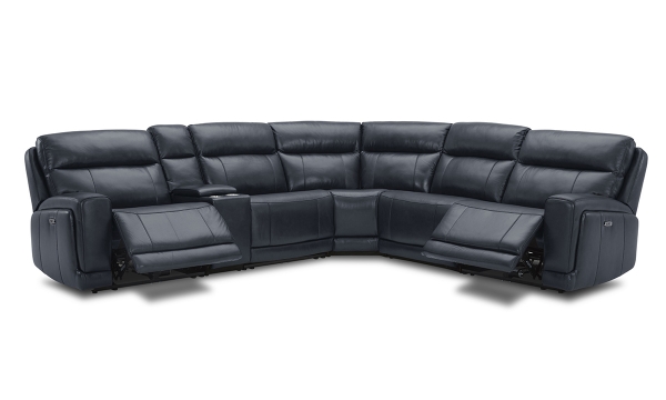 Picture of Keller Navy Leather Power Reclining Sectional