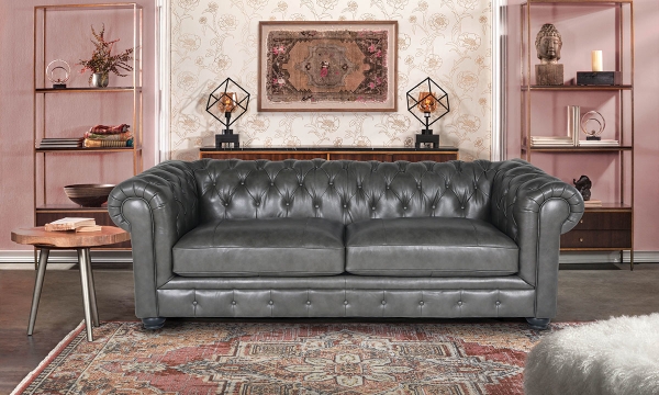 Picture of Carson Charcoal Leather Chesterfield Sofa