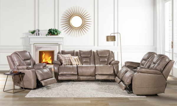 Picture of Bronco Mushroom Leather Power Sofa