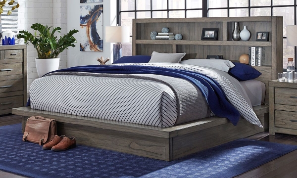 Picture of Modern Loft Greystone King Platform Bookcase Bed