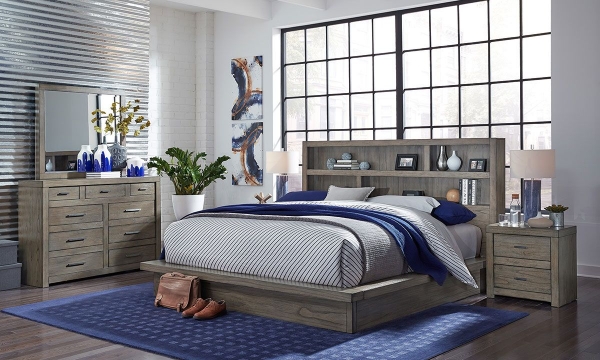 Picture of Modern Loft Greystone Bookcase Queen Bedroom Set