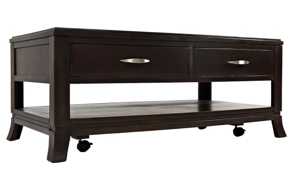 Picture of Downtown Dark Merlot Storage Cocktail Table with Casters