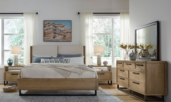 Picture of Drew & Jonathan Catalina Light Oak King Upholstered Bed