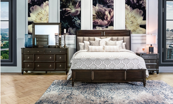 Picture of Kensington Walnut Upholstered Queen Panel Bedroom Set