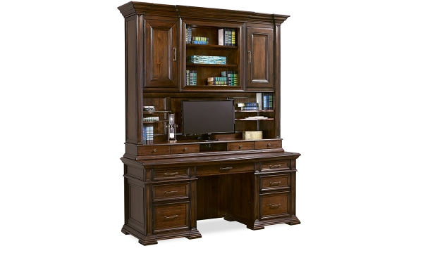 Picture of Grand Classic Tobacco Credenza Desk & Hutch