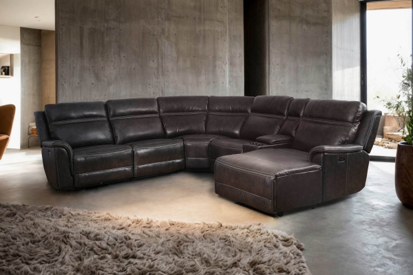 Picture of Balla Graphite Leather 6-Piece Power Right Chaise Sectional